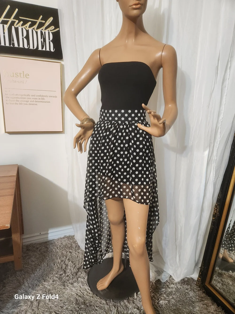 Arden B Black and White Polka Dot High-Low Skirt Med